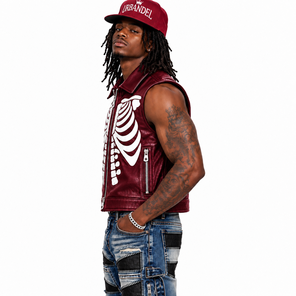 Bone Legacy Leather Vest – Oxblood Red
