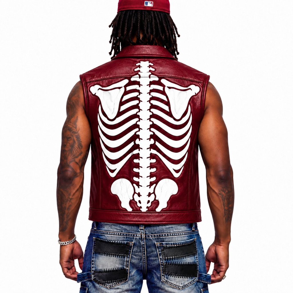 Bone Legacy Leather Vest – Oxblood Red