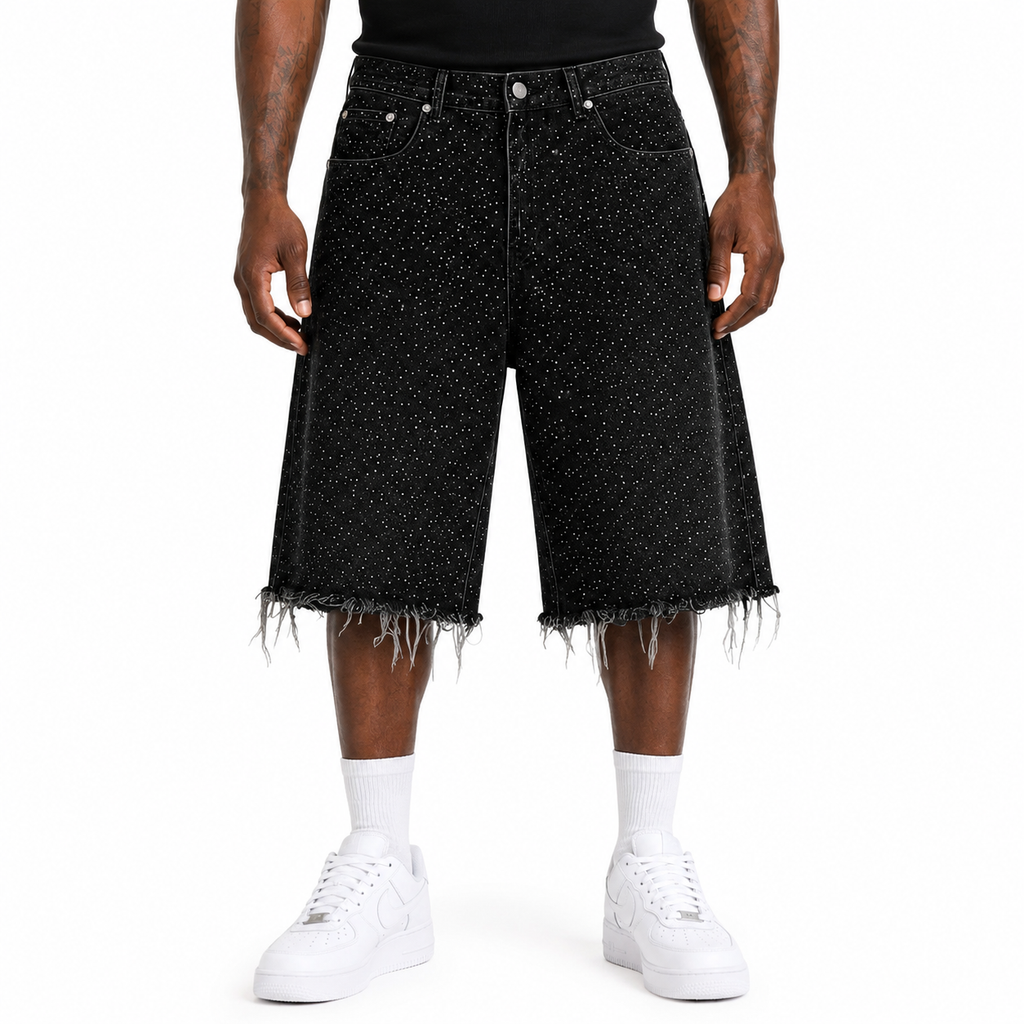 Midnight Speckle” Distressed Denim Shorts