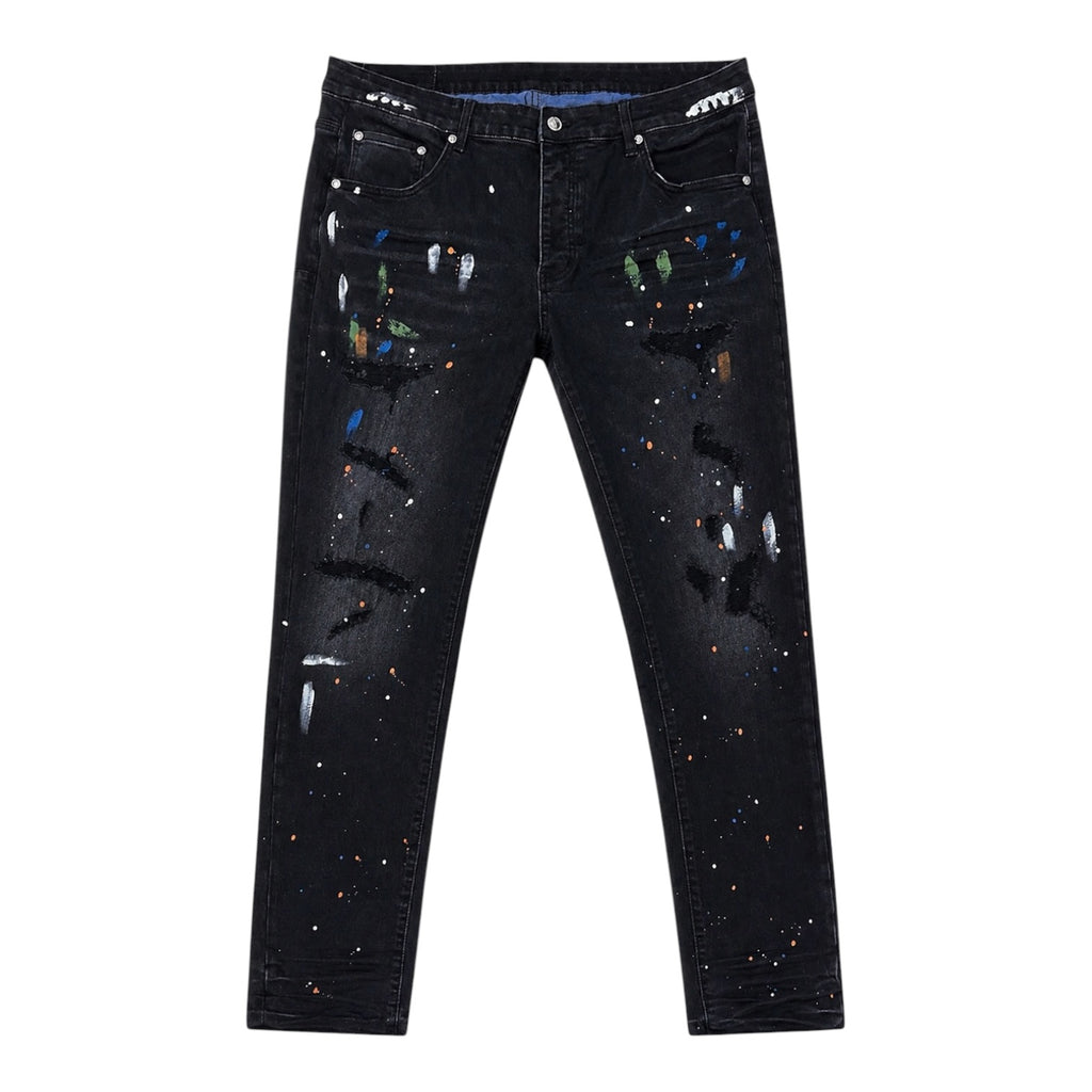 Midnight Splatter” Distressed Denim