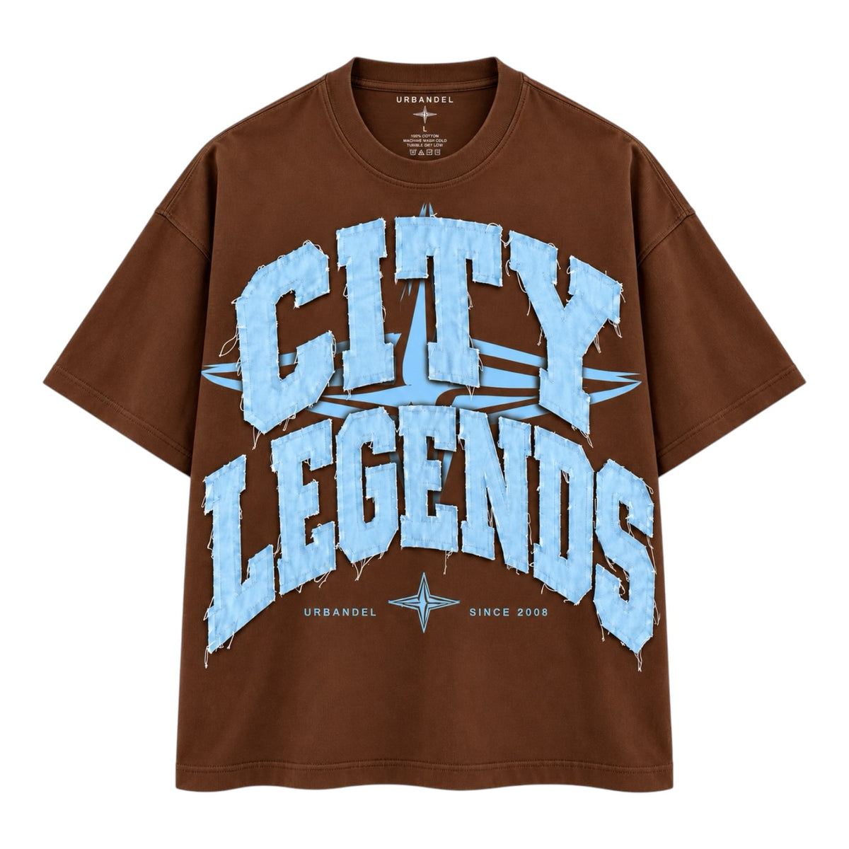 City Legends Denim Appliqué Tee – Chocolate Brown