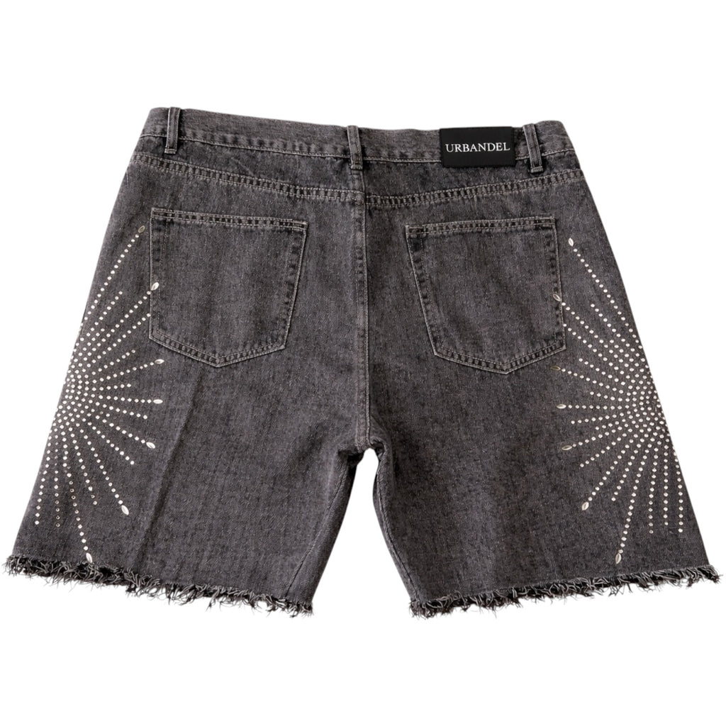 Iron Burst” Distressed Denim Shorts