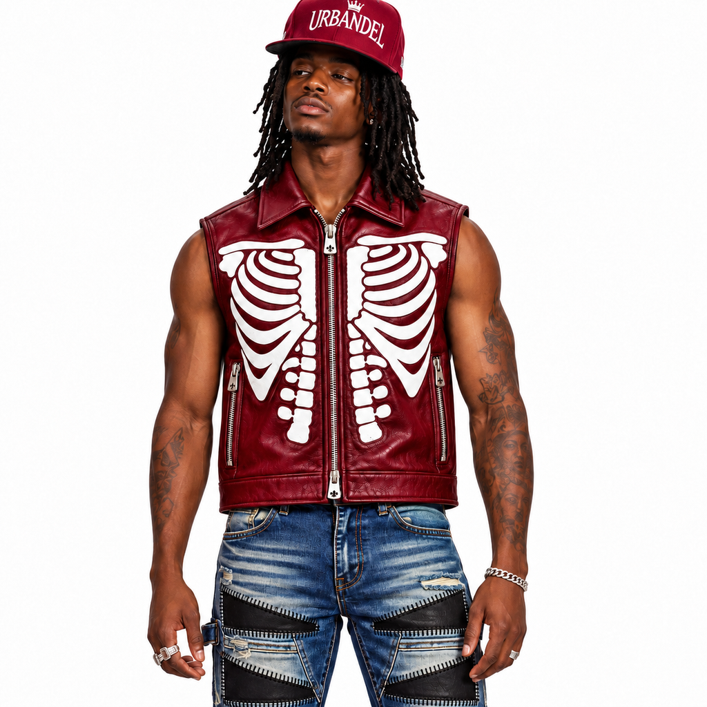 Bone Legacy Leather Vest – Oxblood Red