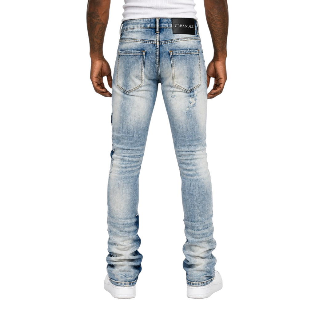 Ice Wash Distressed Stacked Denim