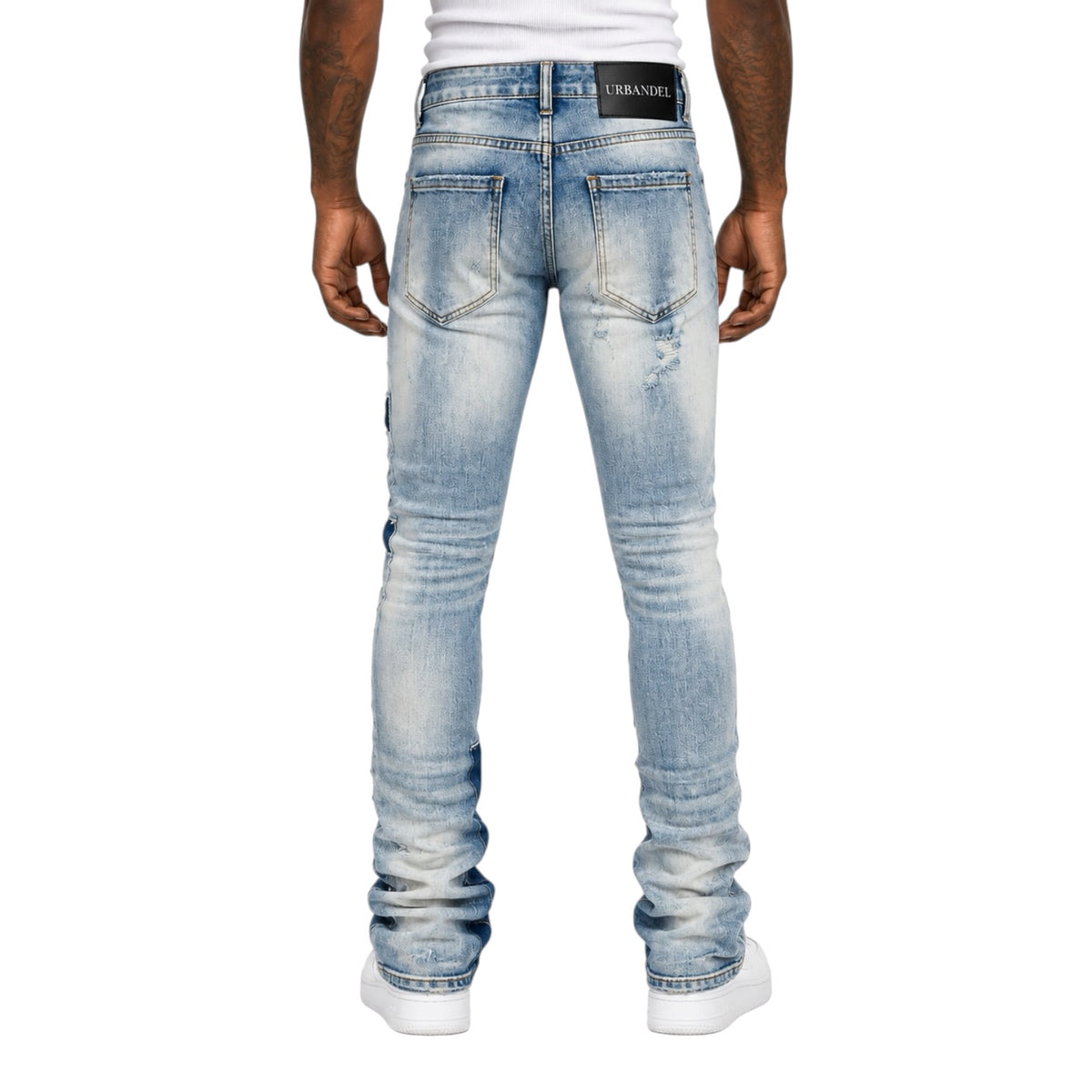 Ice Wash Distressed Stacked Denim