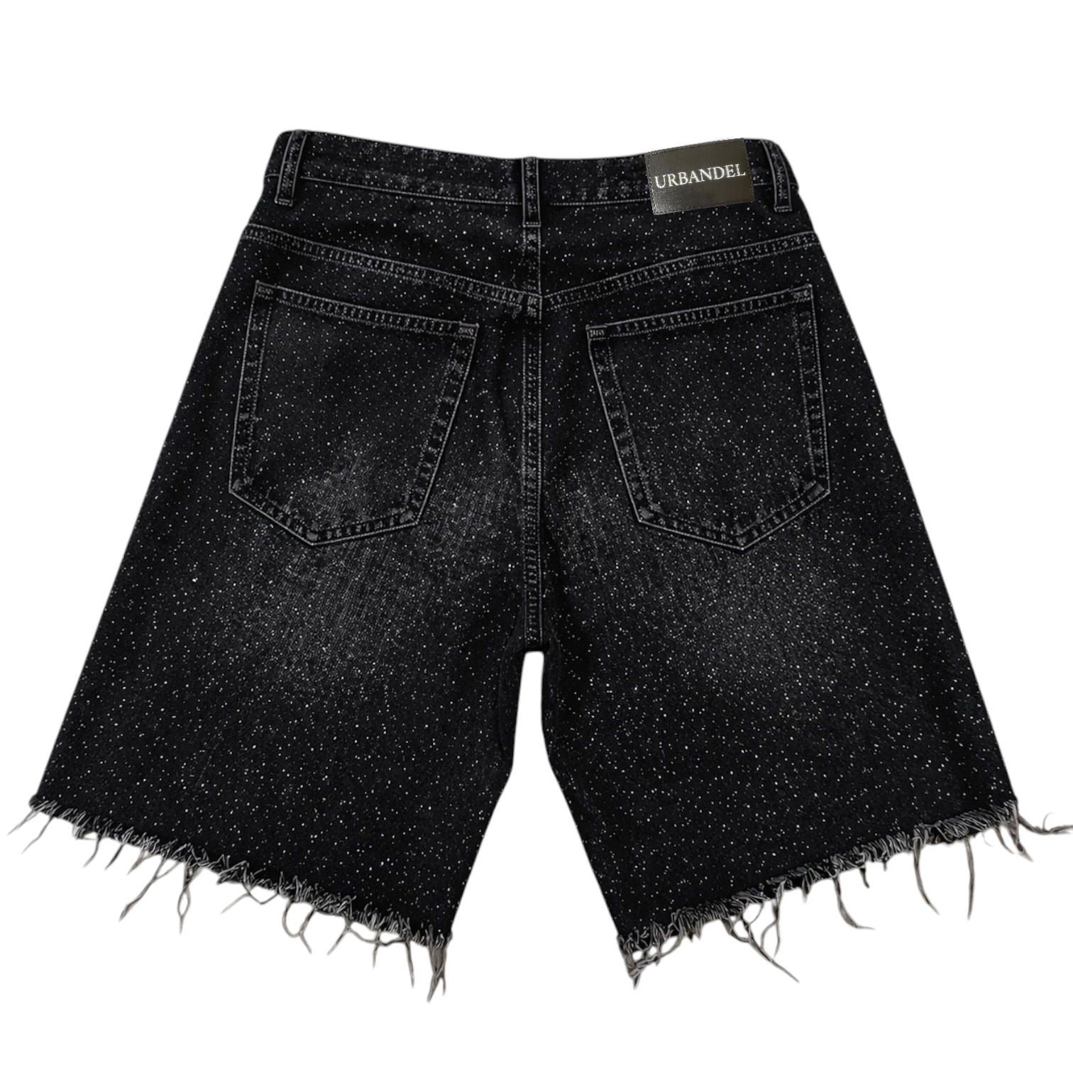 Midnight Speckle” Distressed Denim Shorts