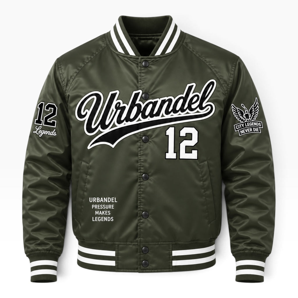 City Legends Satin Varsity Jacket - Green
