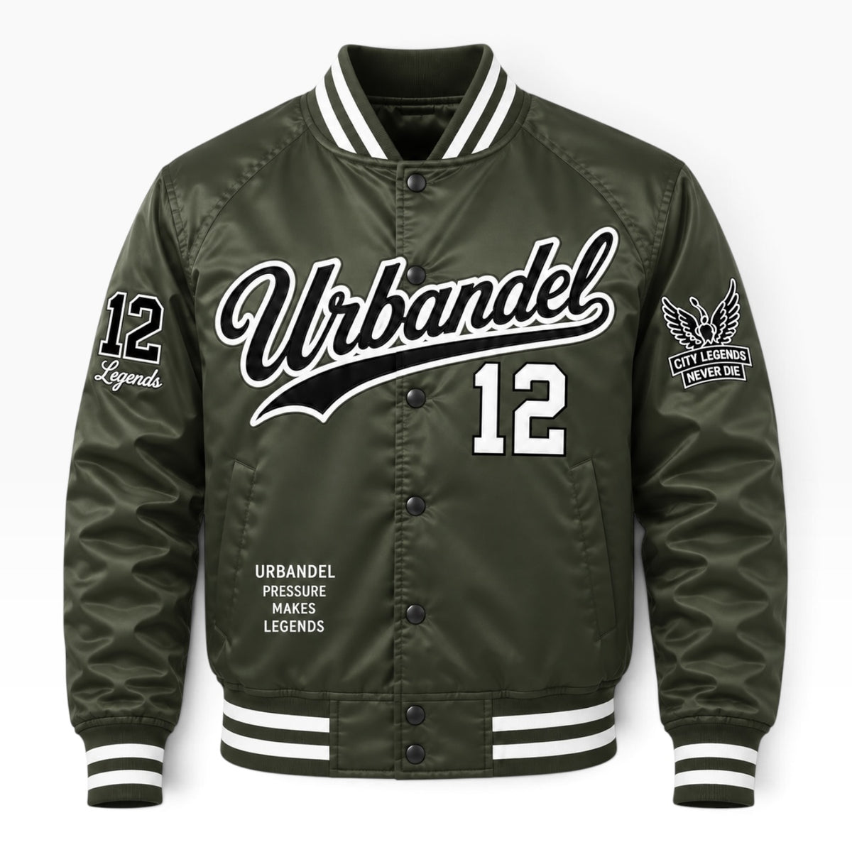 City Legends Satin Varsity Jacket - Green