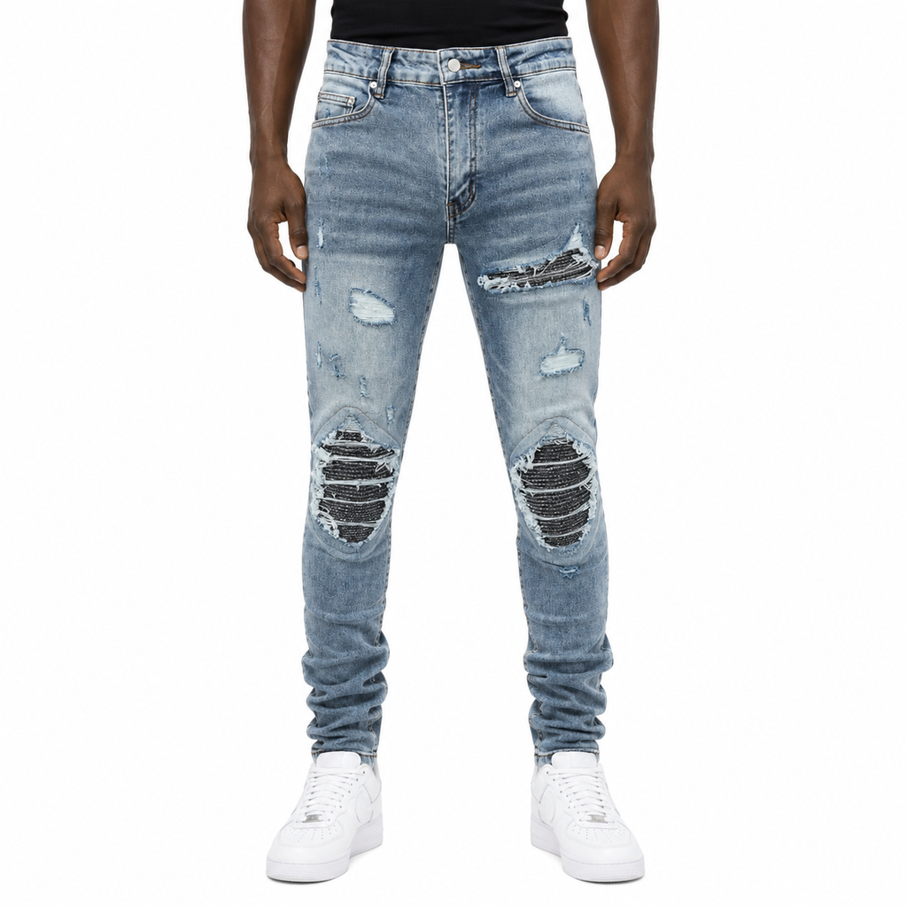 Midnight Rib Distressed Stack Denim