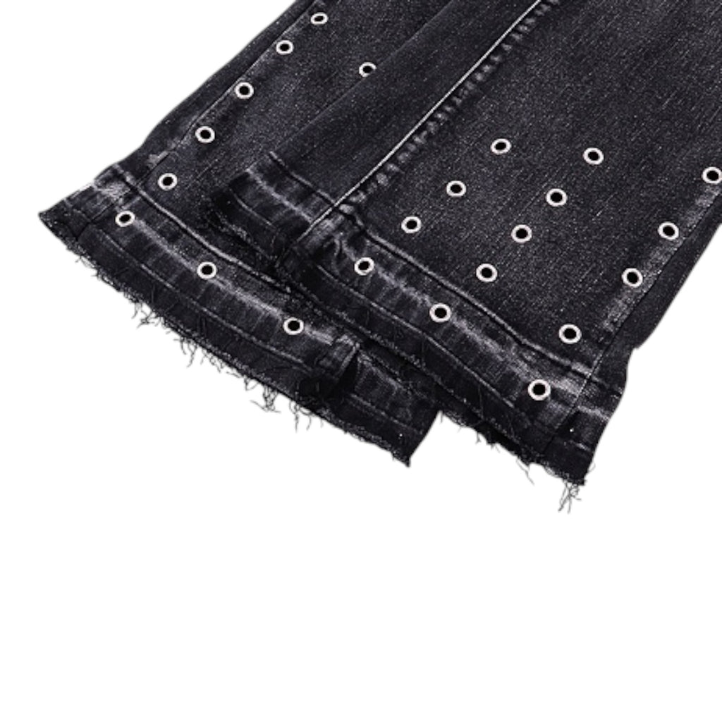 Blackout Grommet Flare Denim