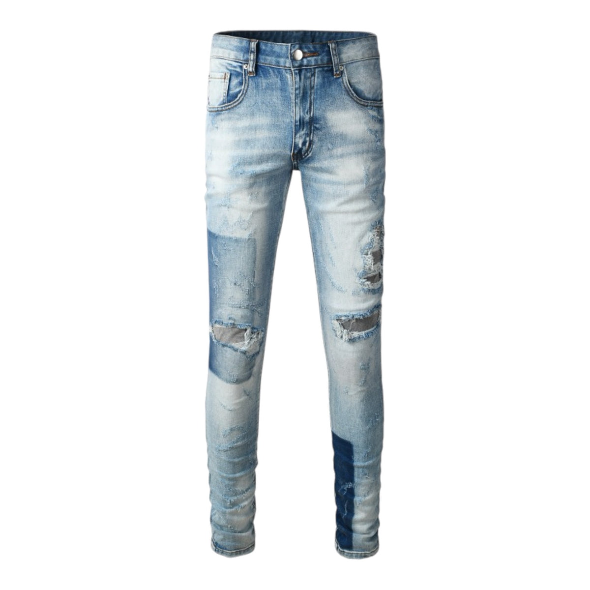 Ice Wash Distressed Stacked Denim