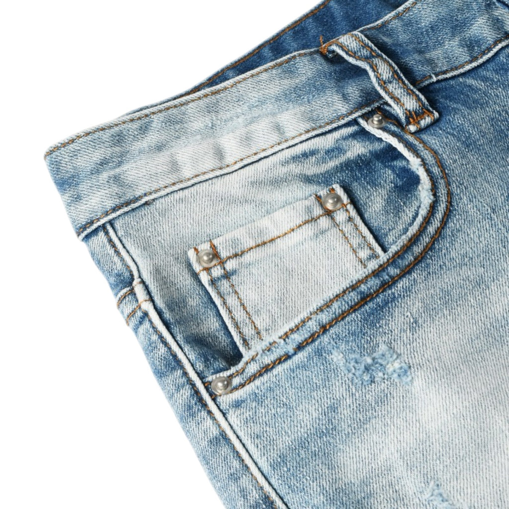 Ice Wash Distressed Stacked Denim