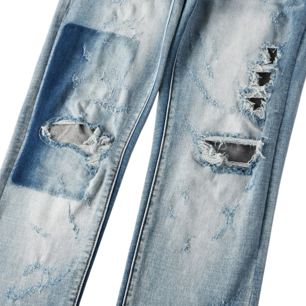 Ice Wash Distressed Stacked Denim