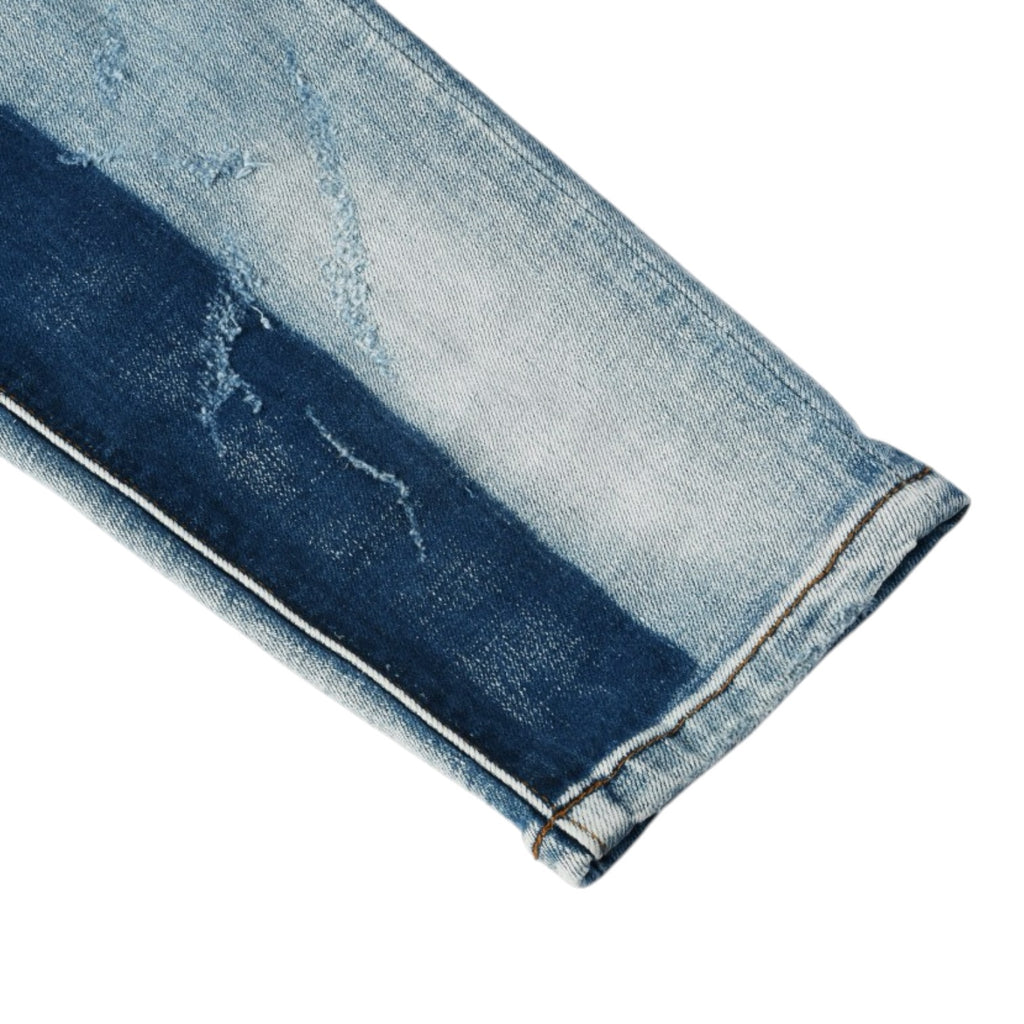 Ice Wash Distressed Stacked Denim