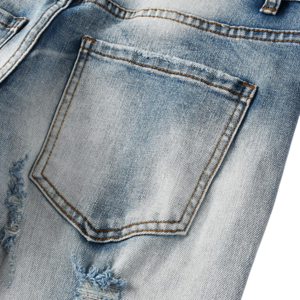 Ice Wash Distressed Stacked Denim