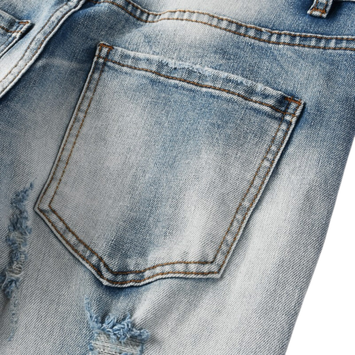 Ice Wash Distressed Stacked Denim