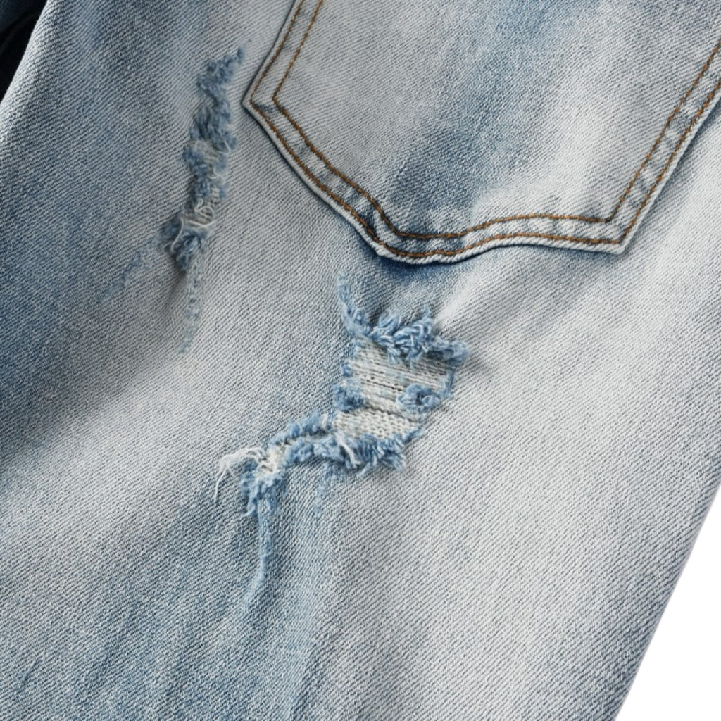 Ice Wash Distressed Stacked Denim