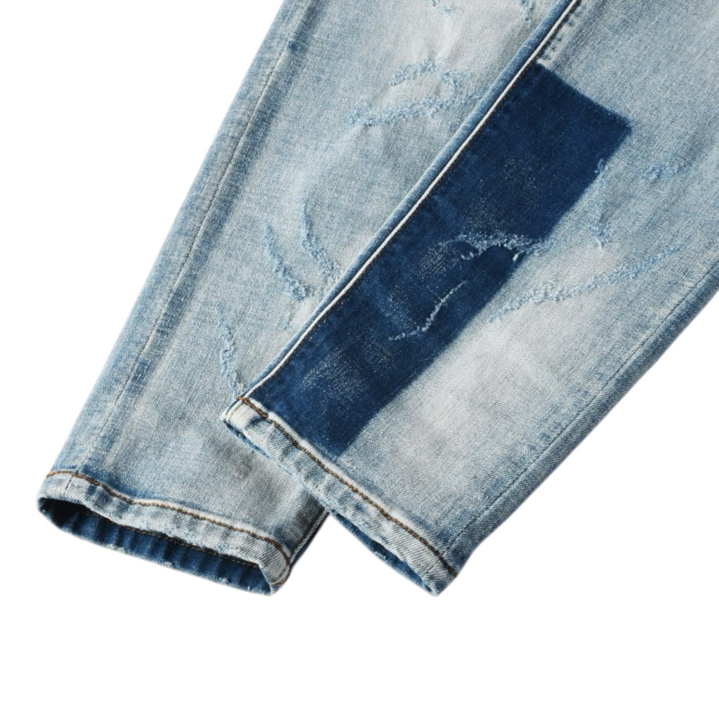 Ice Wash Distressed Stacked Denim