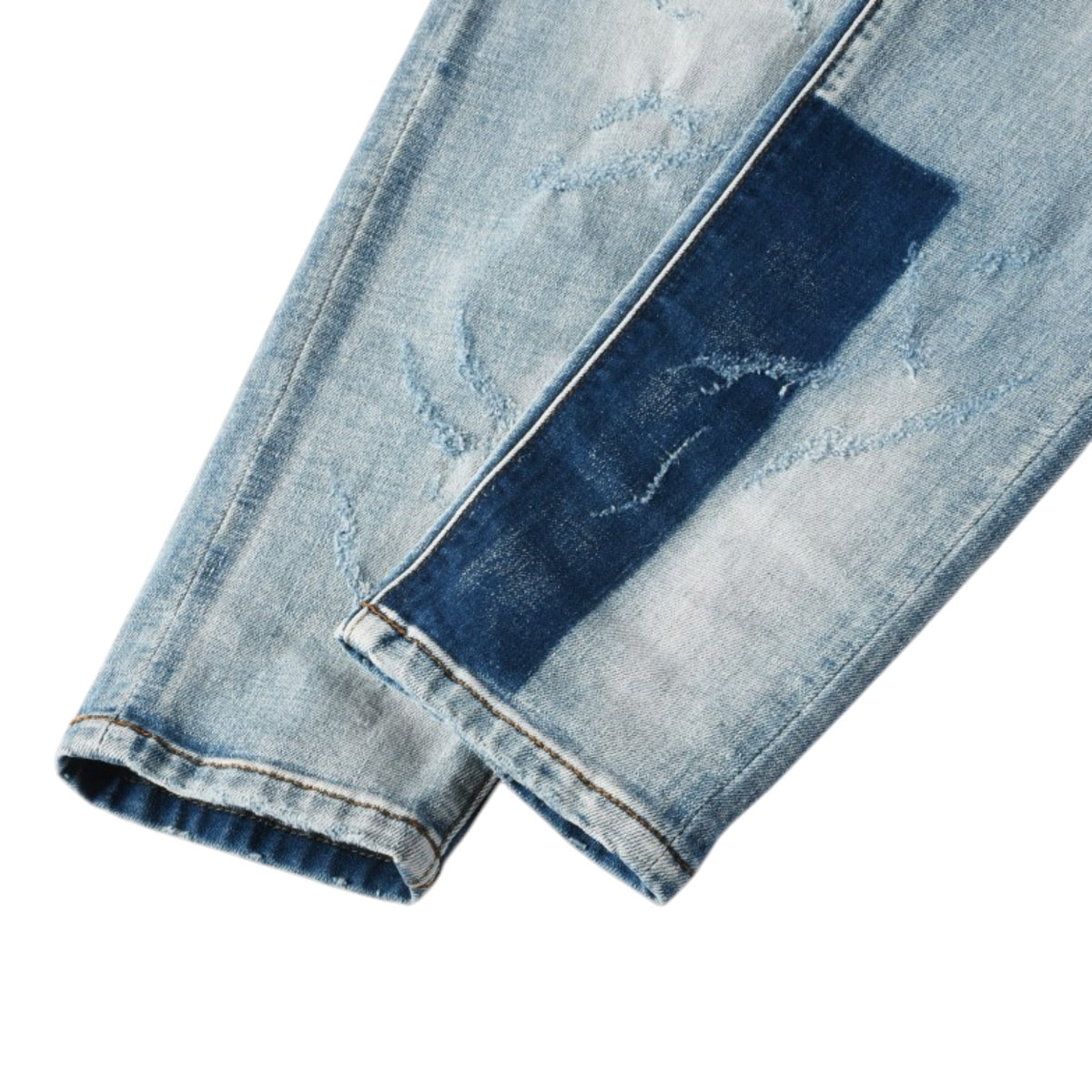 Ice Wash Distressed Stacked Denim