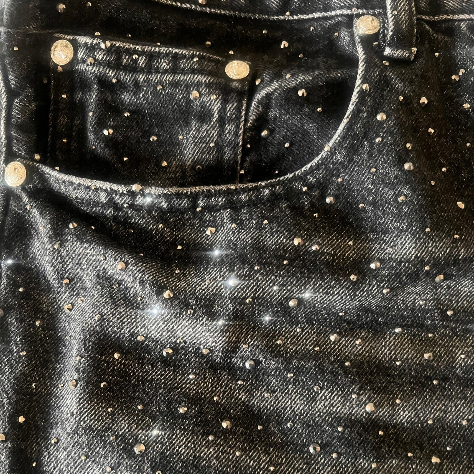 Midnight Speckle” Distressed Denim Shorts