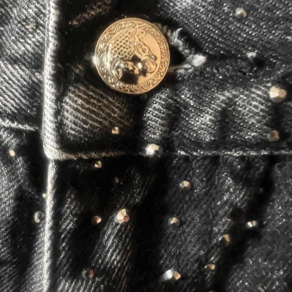 Midnight Speckle” Distressed Denim Shorts