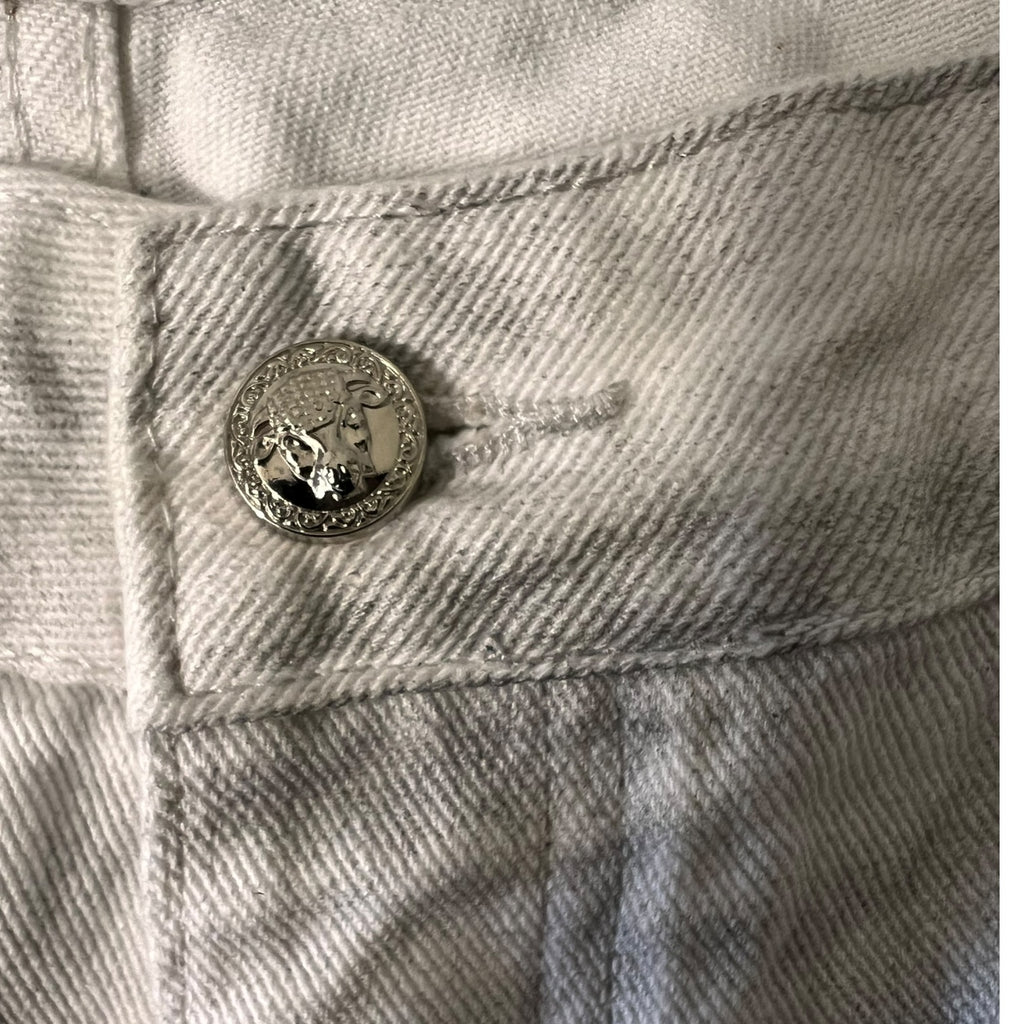 Concrete Drip” Distressed Denim Shorts