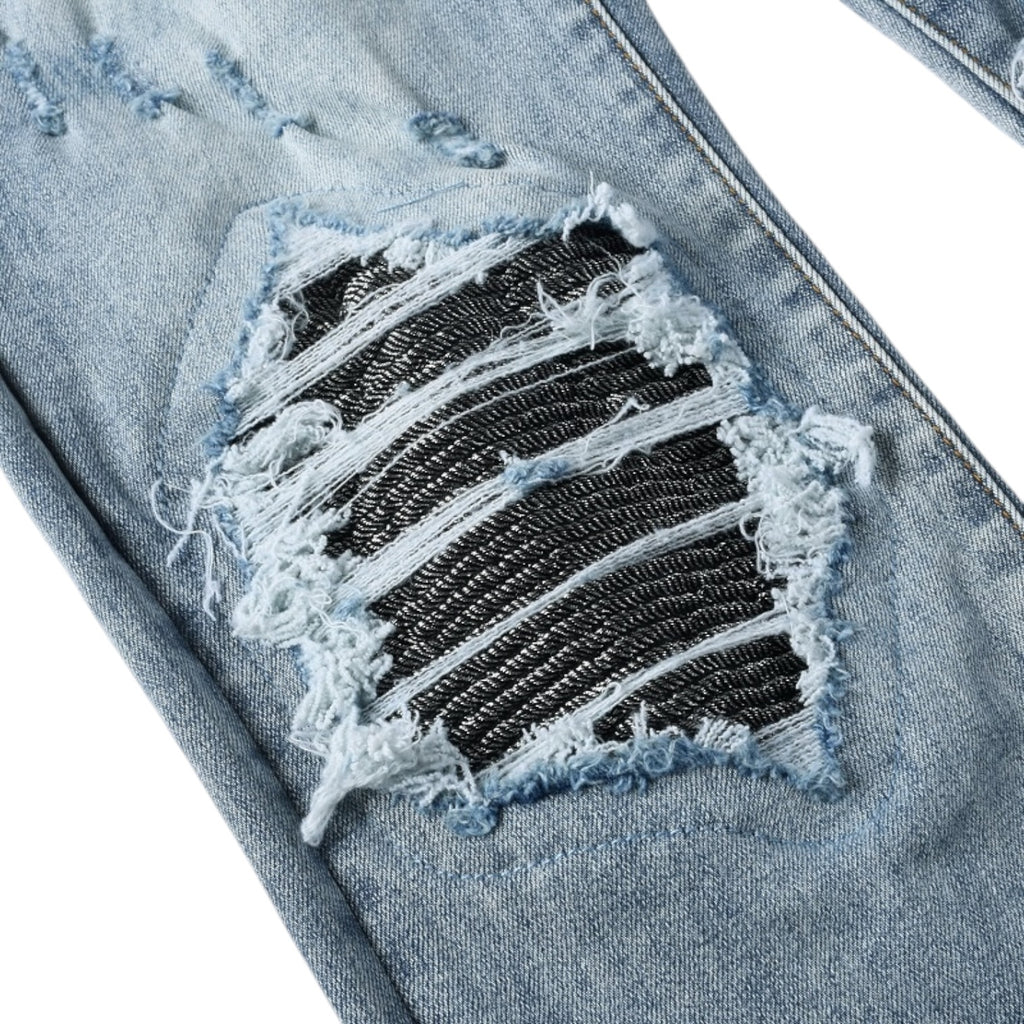 Midnight Rib Distressed Stack Denim