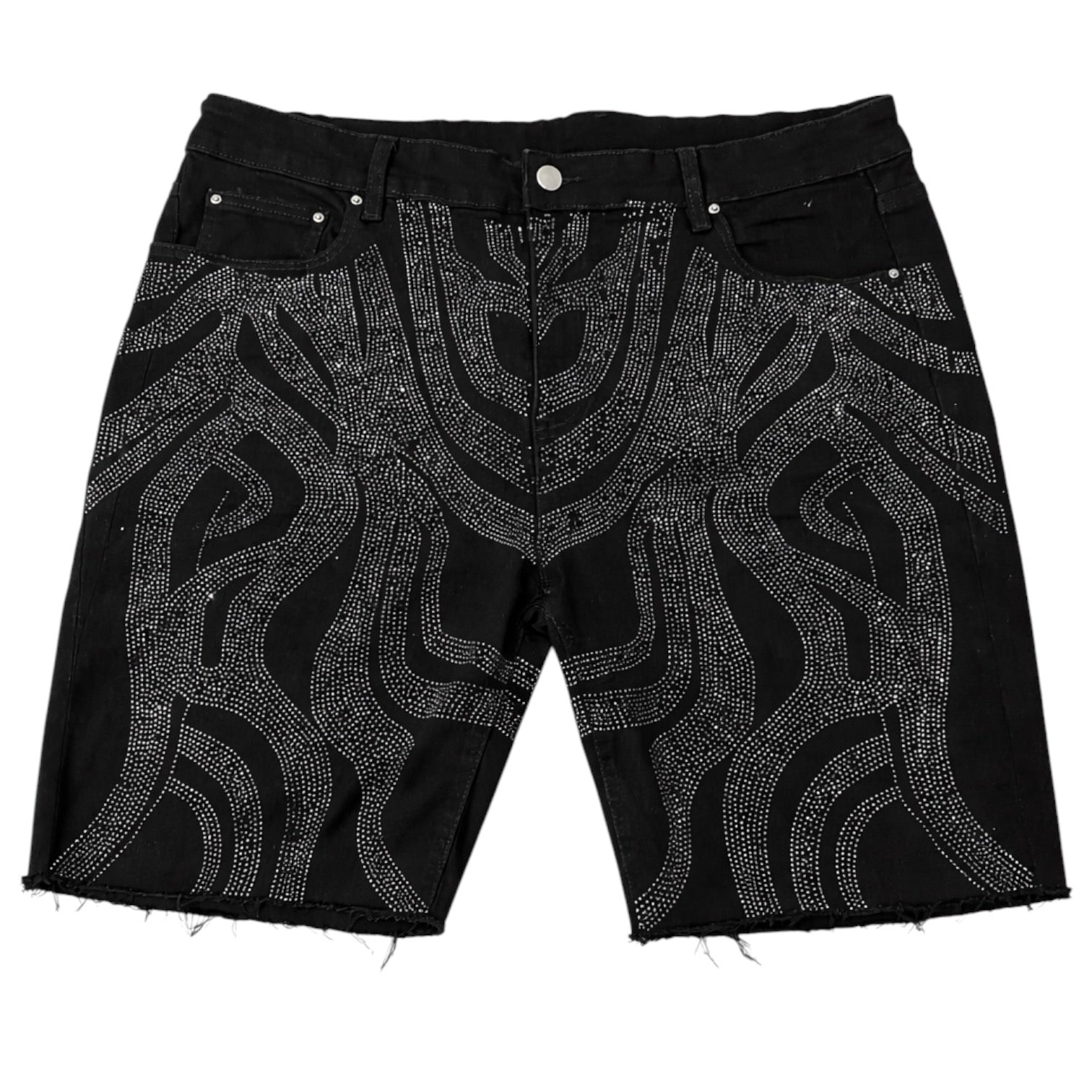 Midnight Circuit” Rhinestone Denim Shorts