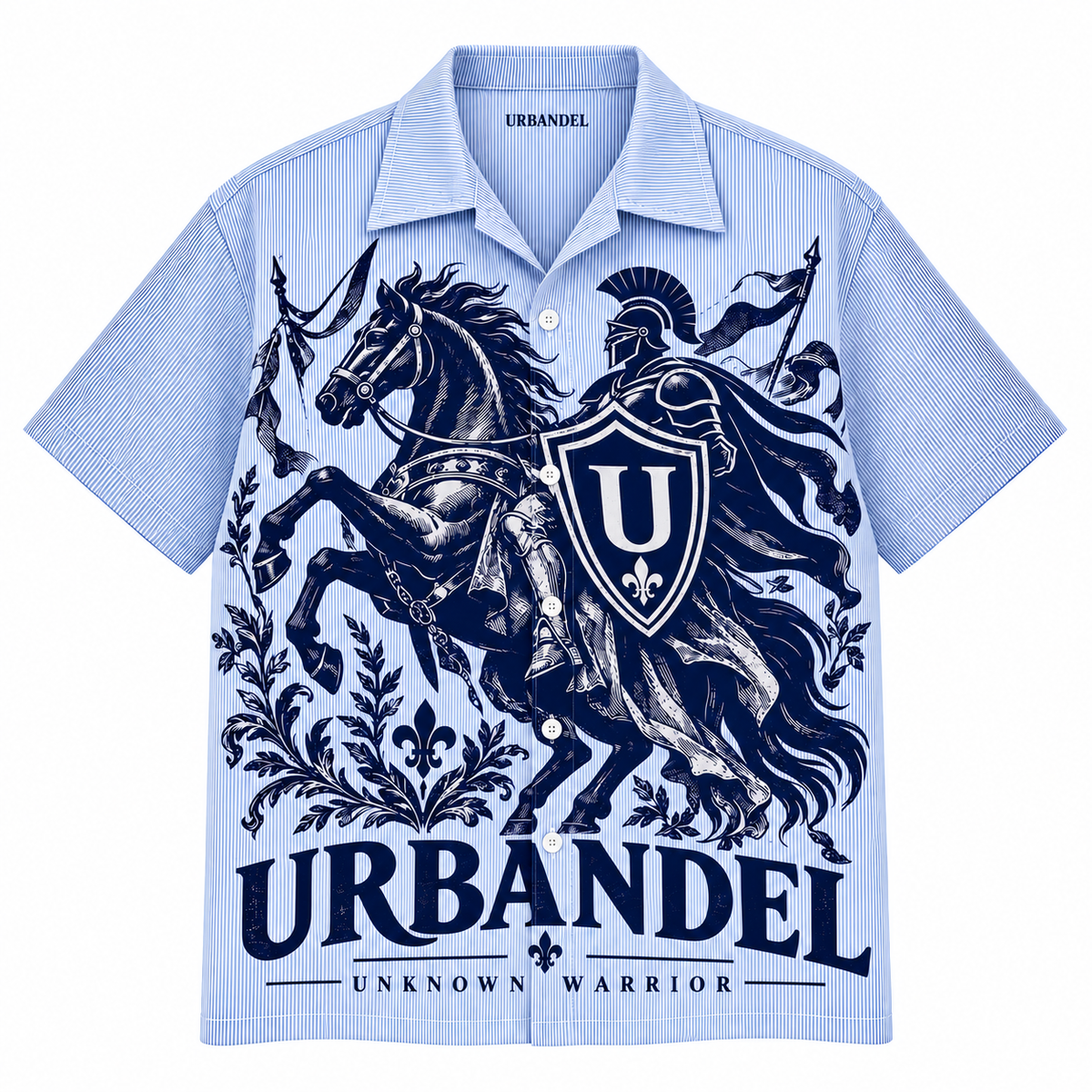 Unknown Warrior Pinstripe Camp Collar Shirt – Sky Blue